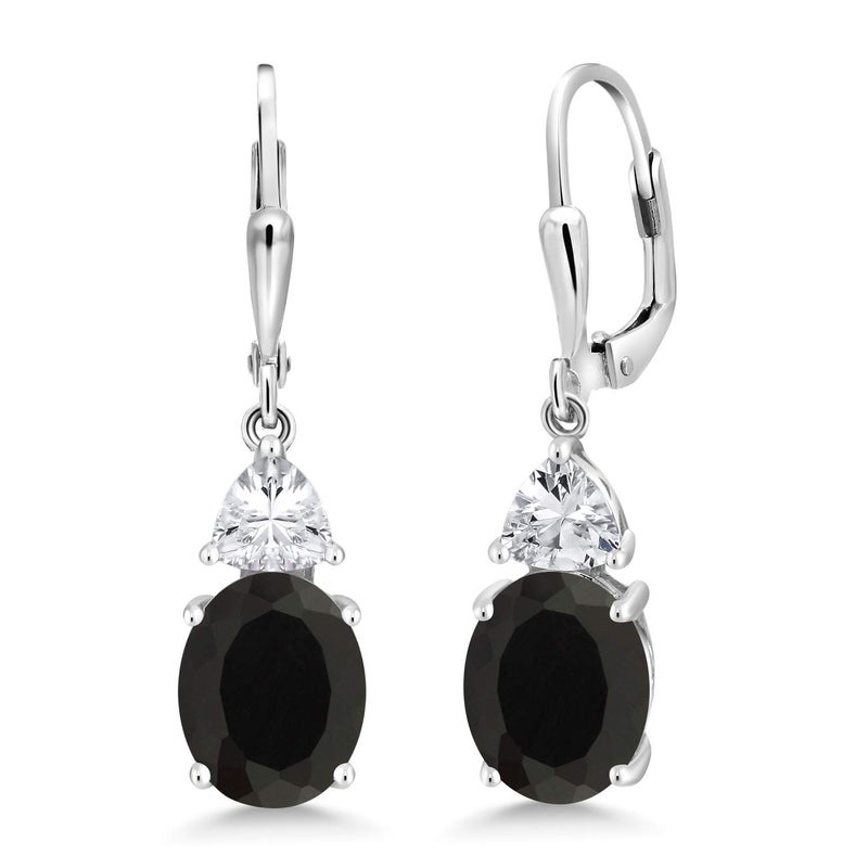 Gem Stone King 4-6 Cttw Leverback Dangle Earrings For Women | Gemstone Birthstone | 925 Sterling Silver | Oval 10X8MM | Trillion 5MM | Elegant Drop Design | Gift for Her Wife Mom - Image 1